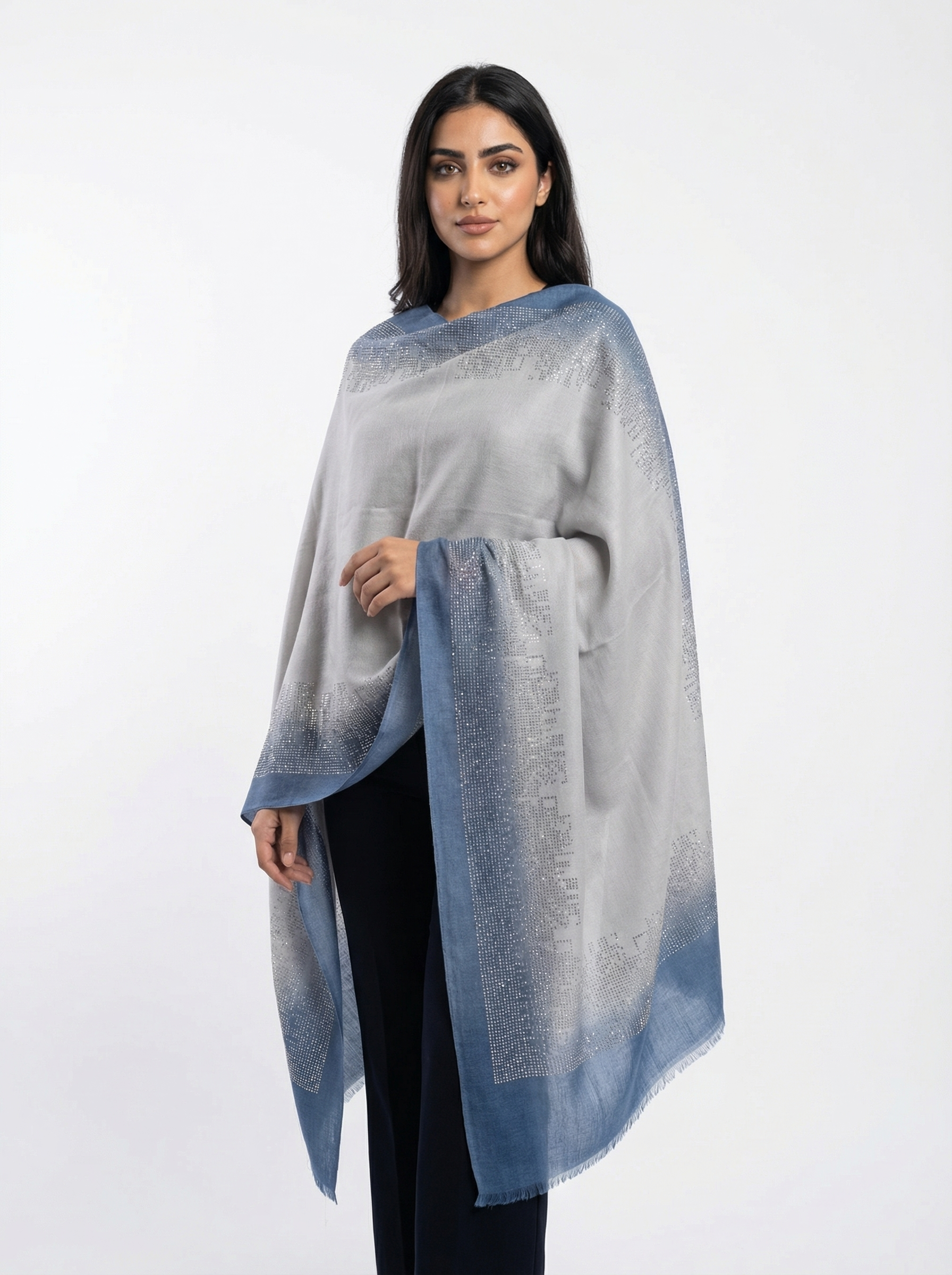 Pashmina Shawl With Pixel Fade Swarovski Border