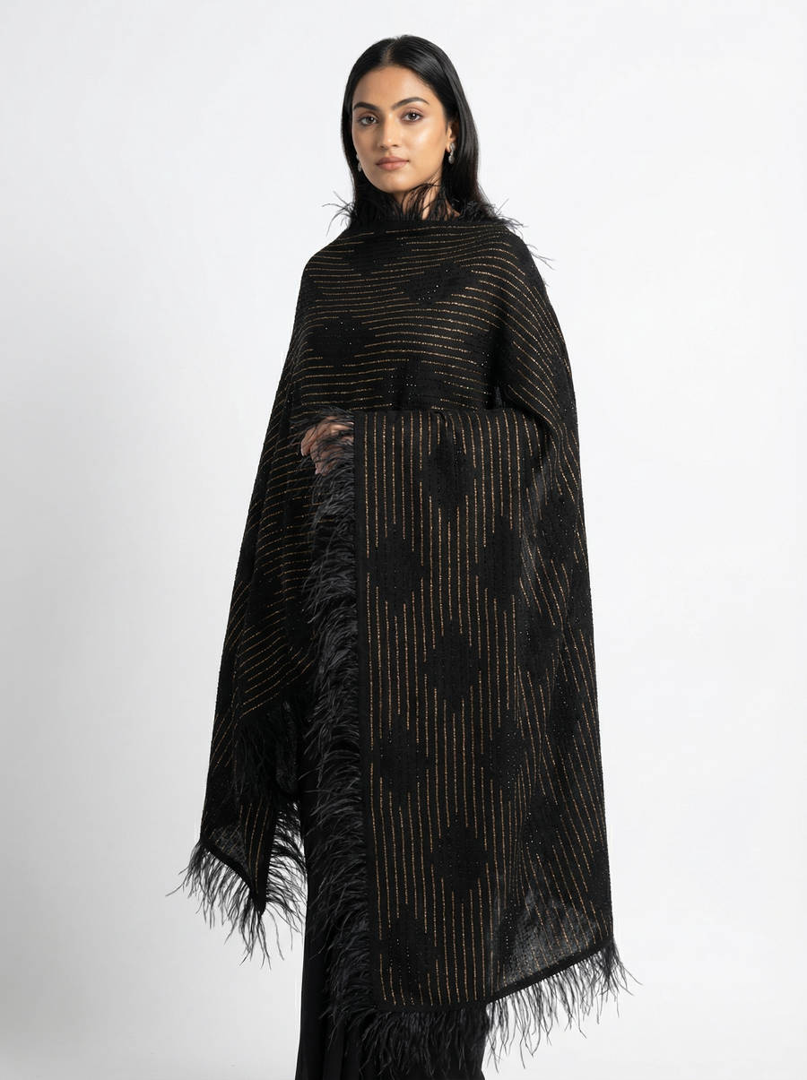Swarovski Feather Trim Pashmina Shawl Swarovski Feather Trim Pashmina Shawl
