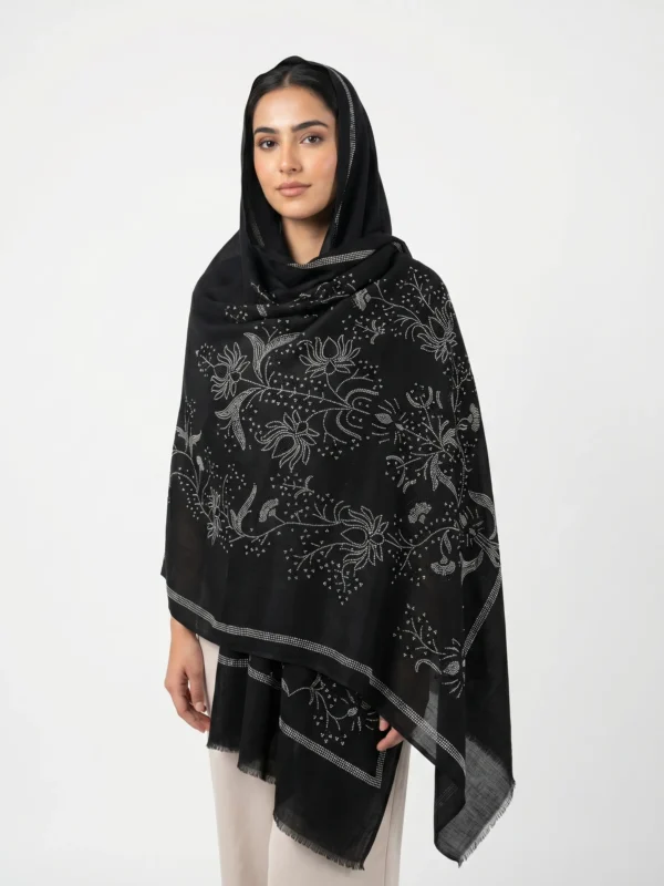 Pashmina Shawl with Lotus Swarovski Embellishments All-Over
