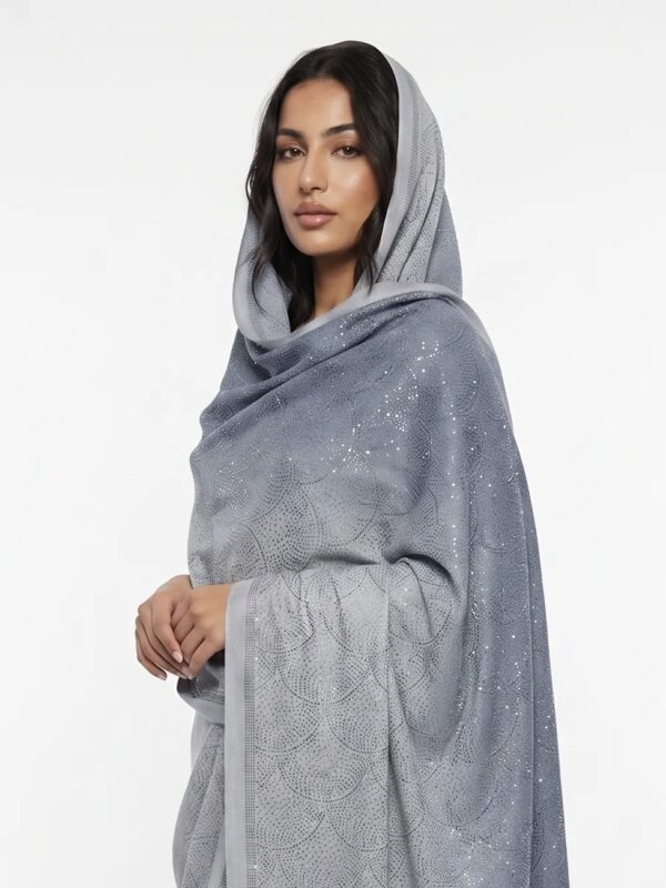 All-Over Swarovski Pashmina Shawl - Steel Mist Ombre Colour
