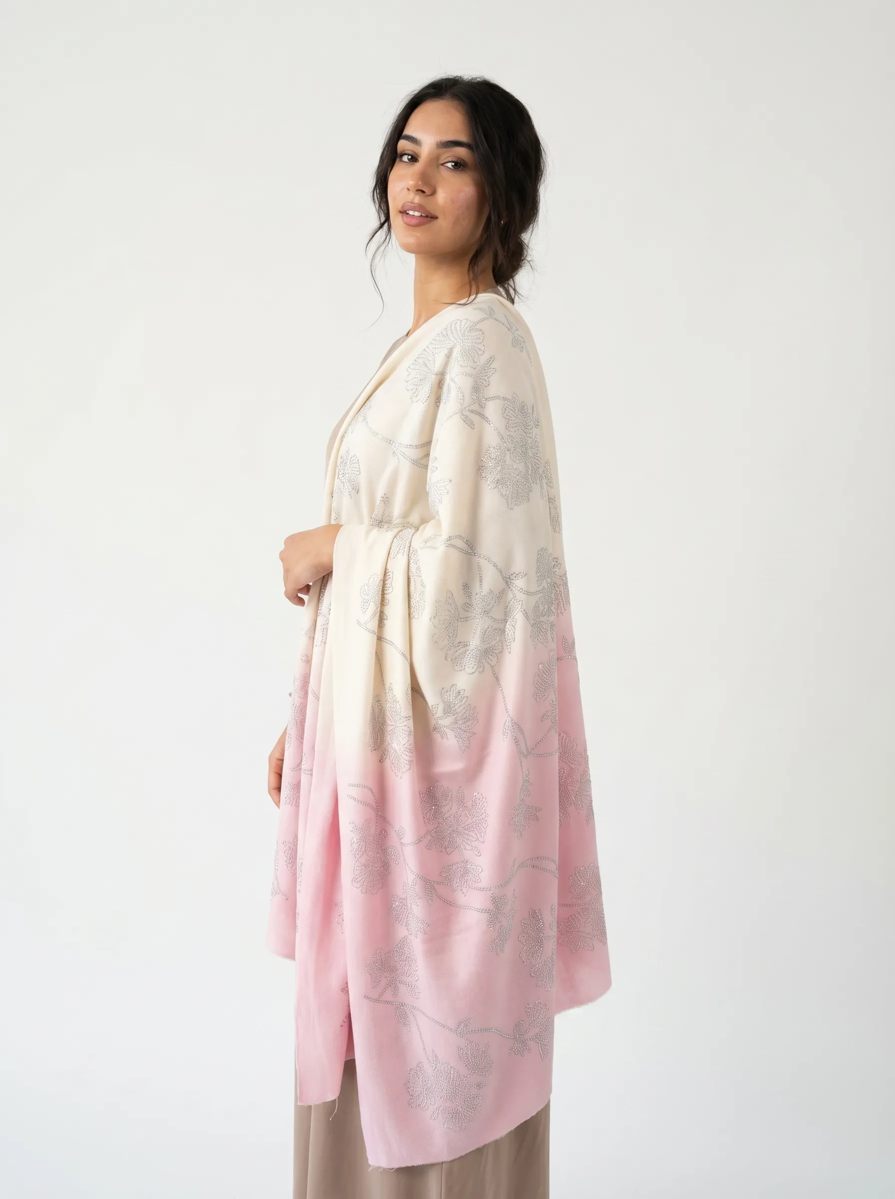 Blush Ivory Pashmina Shawl with All-Over Swarovski Blush Ivory Pashmina Shawl with All-Over Swarovski