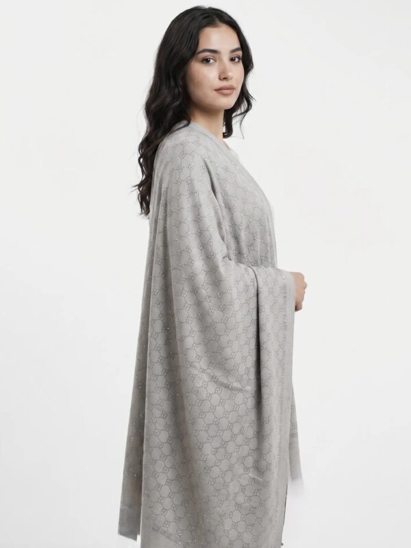Dove Grey Pashmina Shawl with All-Over Swarovski Embellishments