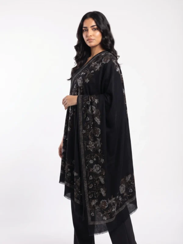 Pashmina Shawl With Floral Swarovski Border Design
