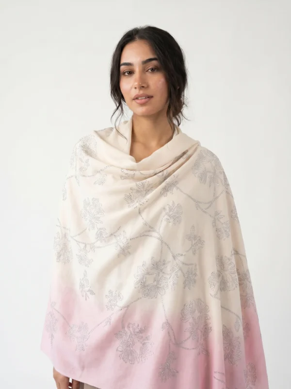 Blush Ivory Pashmina Shawl with All-Over Swarovski