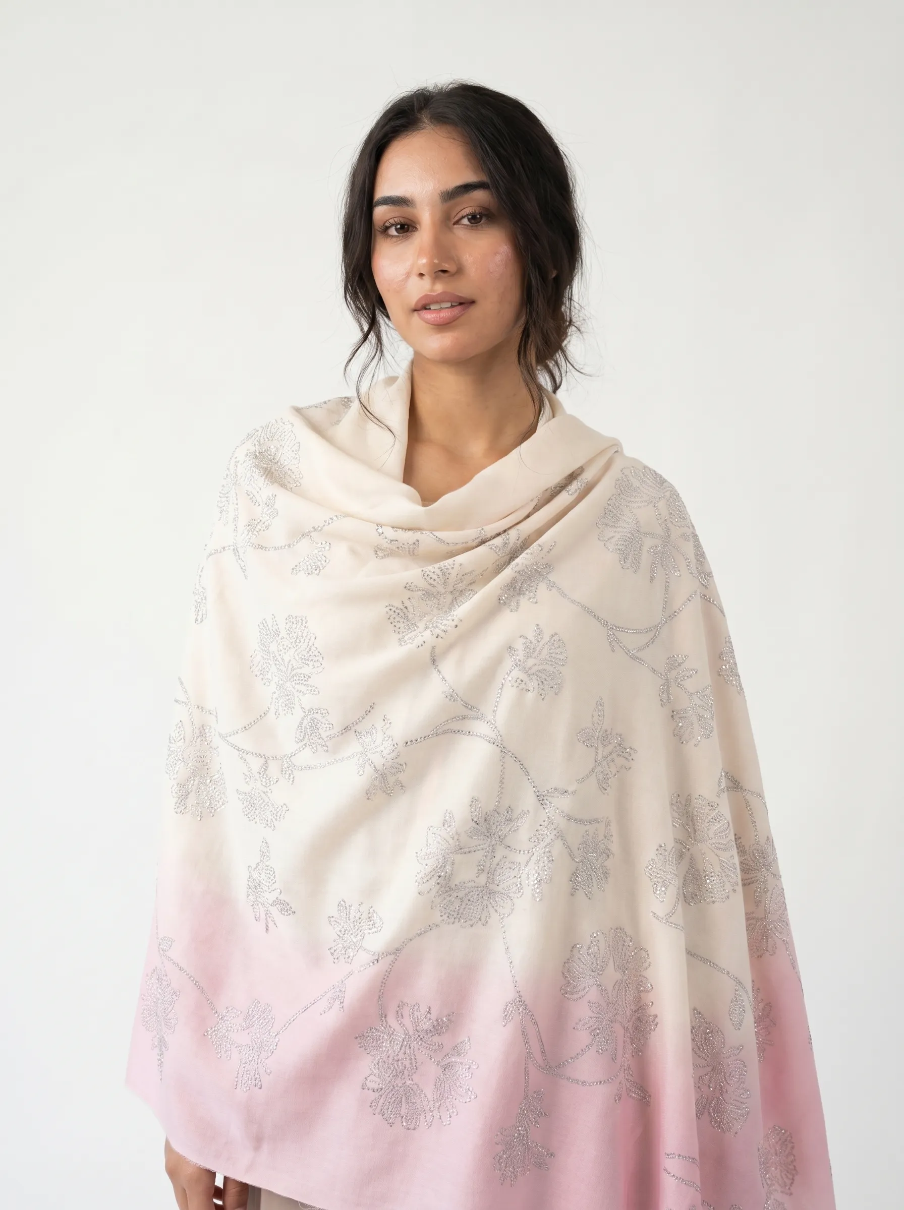 Blush Ivory Pashmina Shawl with All-Over Swarovski Blush Ivory Pashmina Shawl with All-Over Swarovski