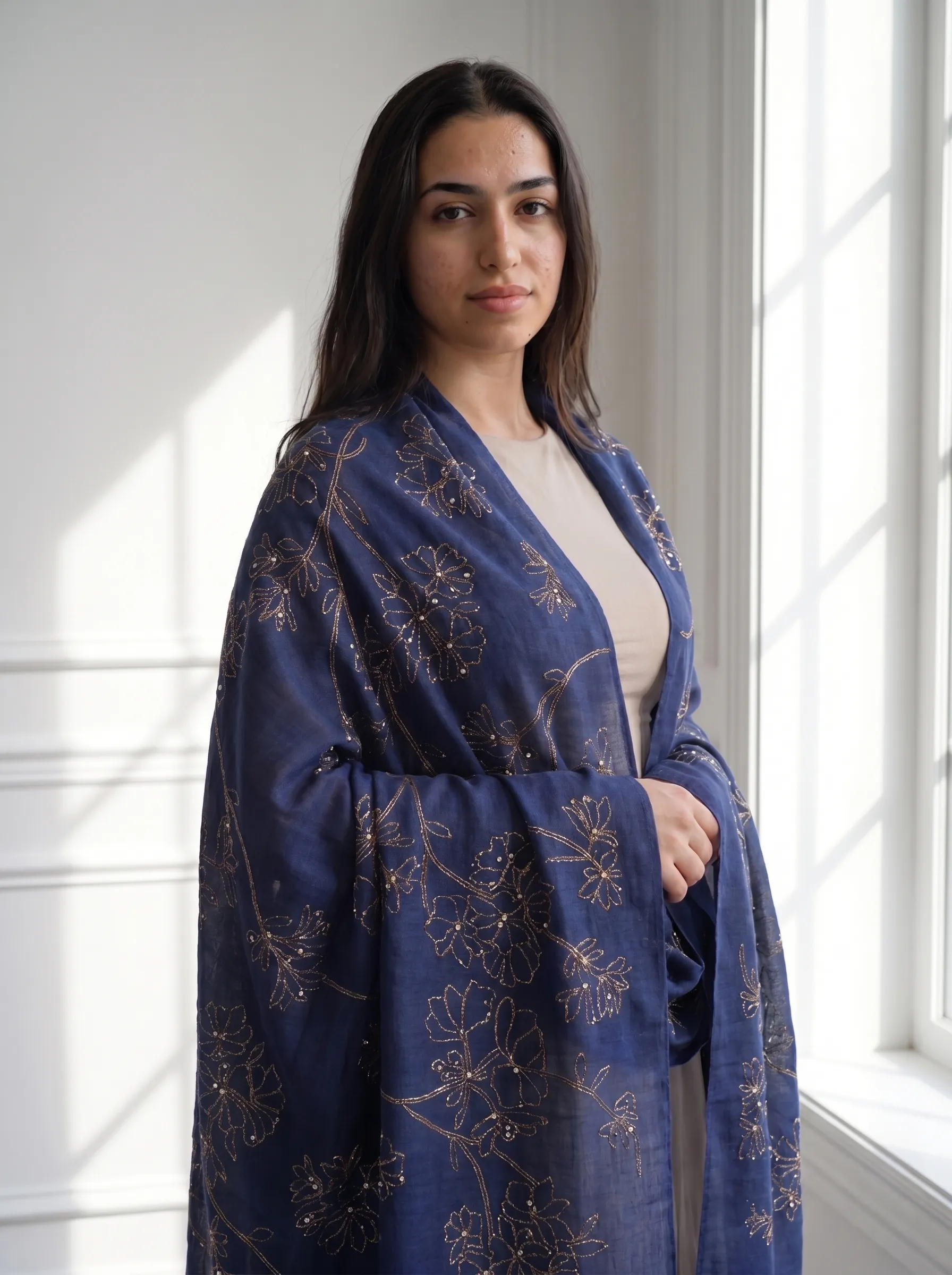 Royal Sapphire Pashmina Shawl with Gold Floral Swarovski Royal Sapphire Pashmina Shawl with Gold Floral Swarovski