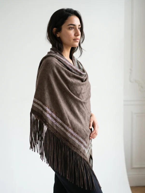 Cashmere Swarovski Shawl With Suede Fringes