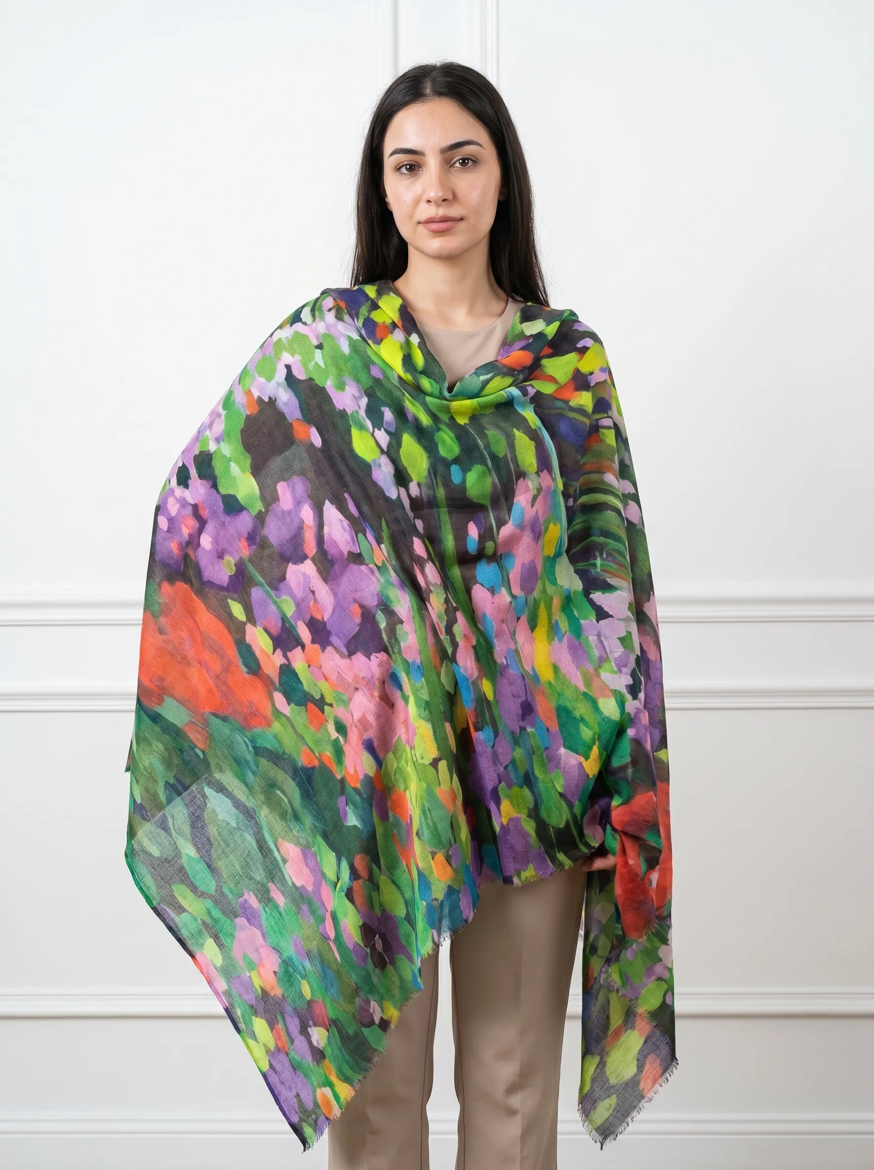 Multicolored Digital Printed Cashmere Shawl