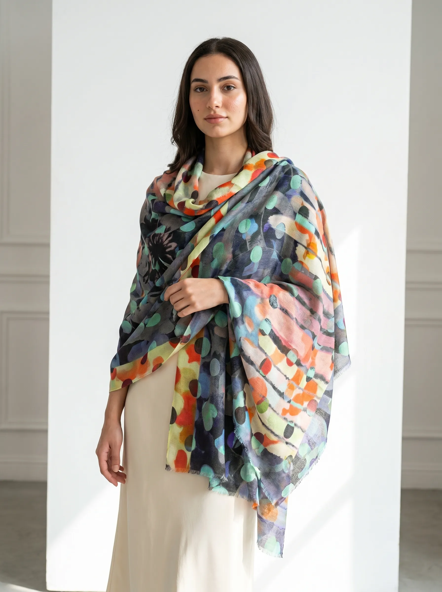 Multicolored Digitally Printed Cashmere Shawl