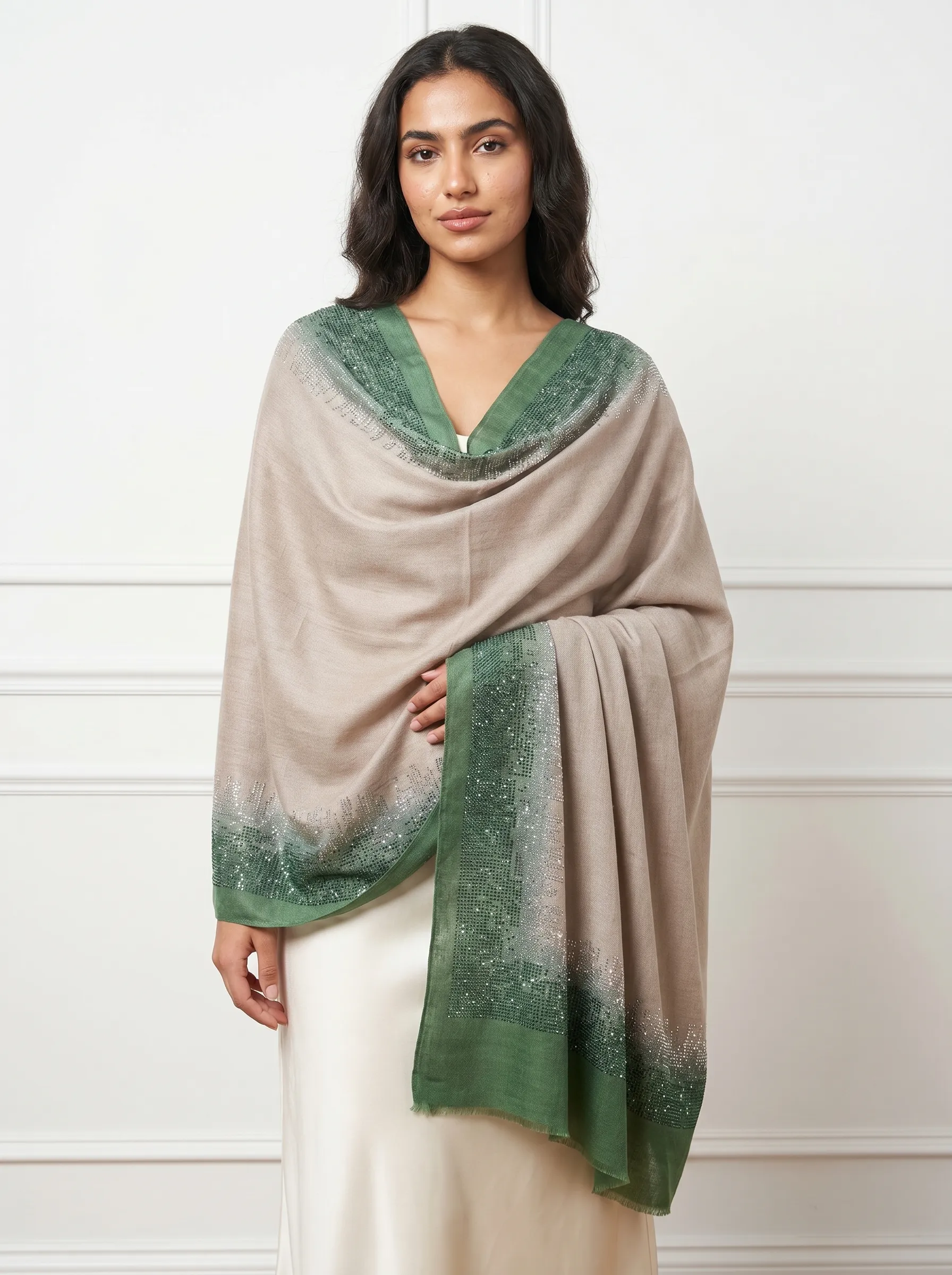 Pashmina Ombre Shawl With Pixel Fade Swarovski Design