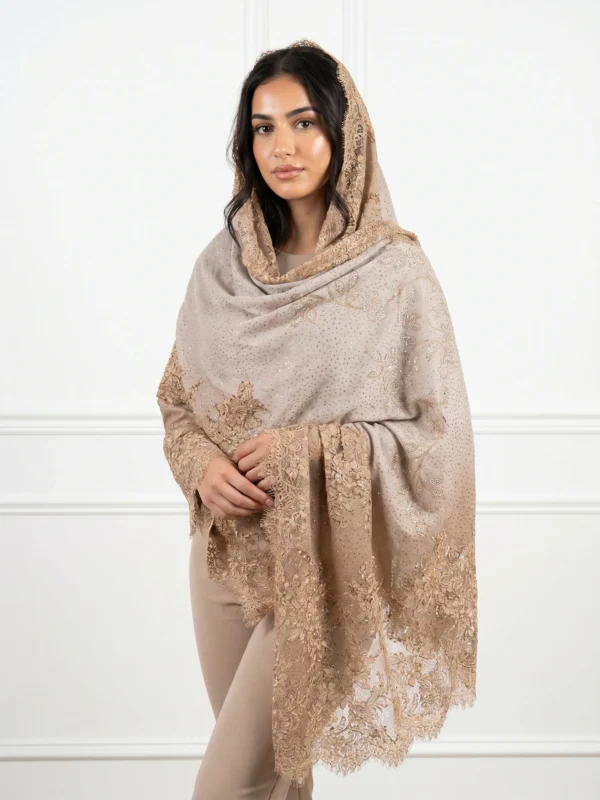Champagne Gold Ombre Swarovski Lace Pashmina Shawl