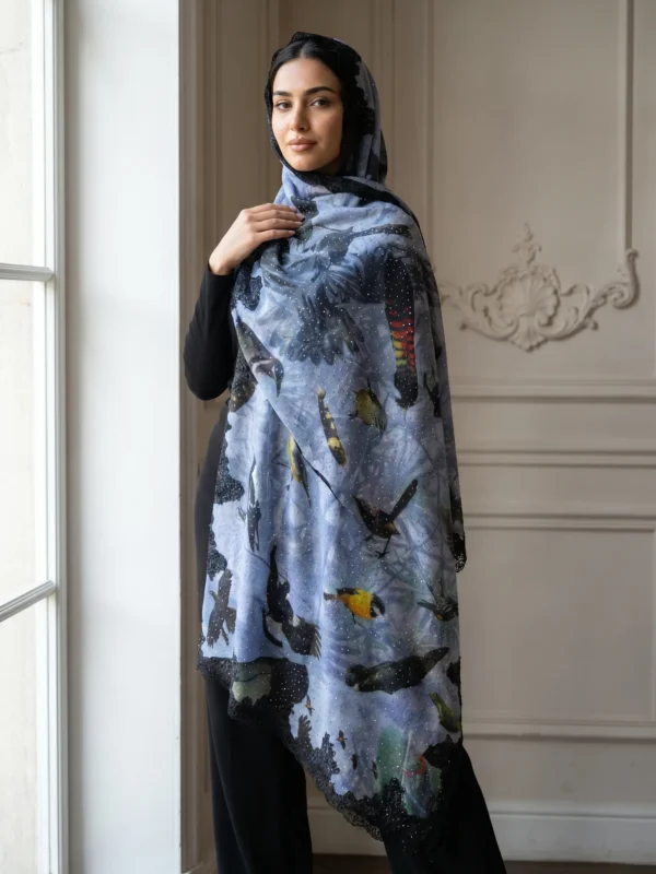 Artistic Print Swarovski Lace Pashmina Shawl