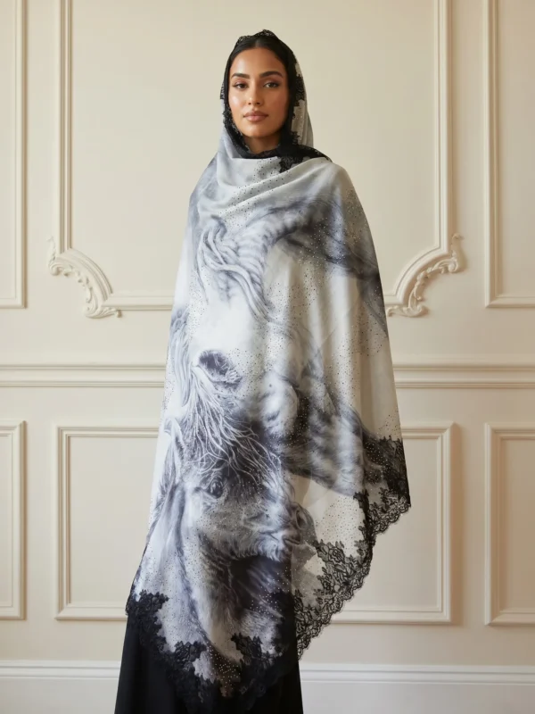 Artistic Print Swarovski Lace Pashmina Shawl