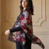 Printed Pashmina Shawl With Swarovski and Lace Detailing