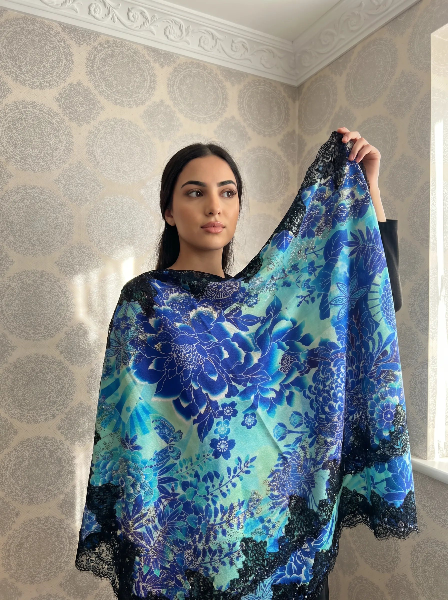 Printed Swarovski Lace Pashmina Shawl