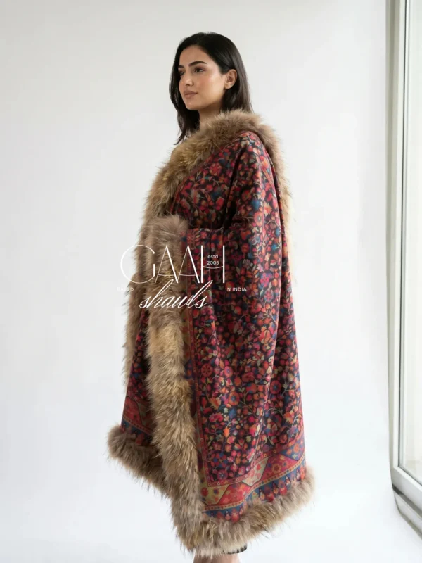 Kani Pashmina Shawl With Four Side Fur Trim