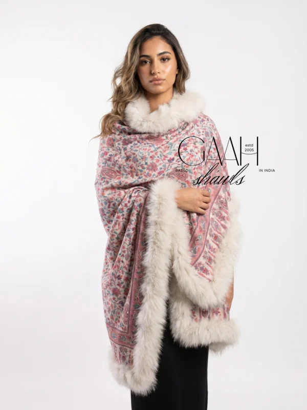 Kani Pashmina Shawl With Four Side Fur Trim