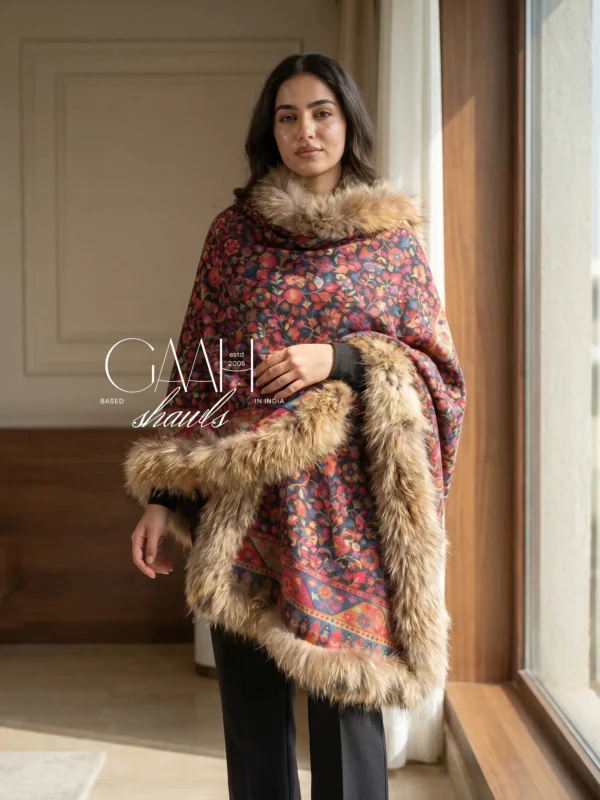 Kani Pashmina Shawl With Four Side Fur Trim