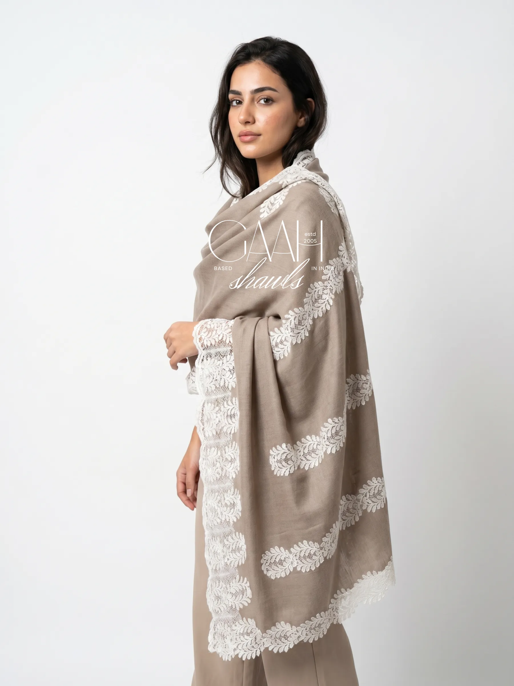 Lace Pashmina Shawl – Sand Beige