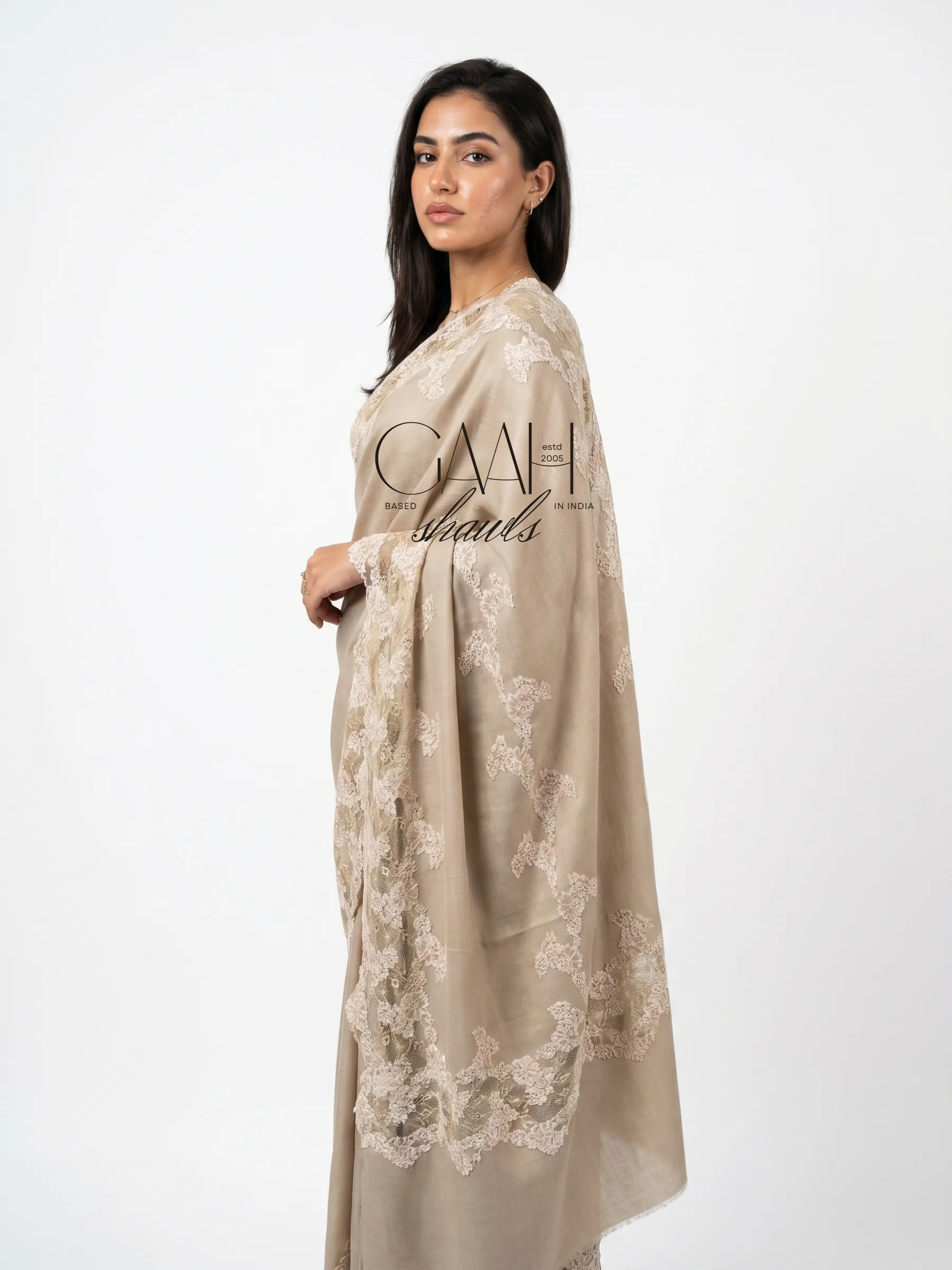 Champagne Beige Pashmina Lace Shawl