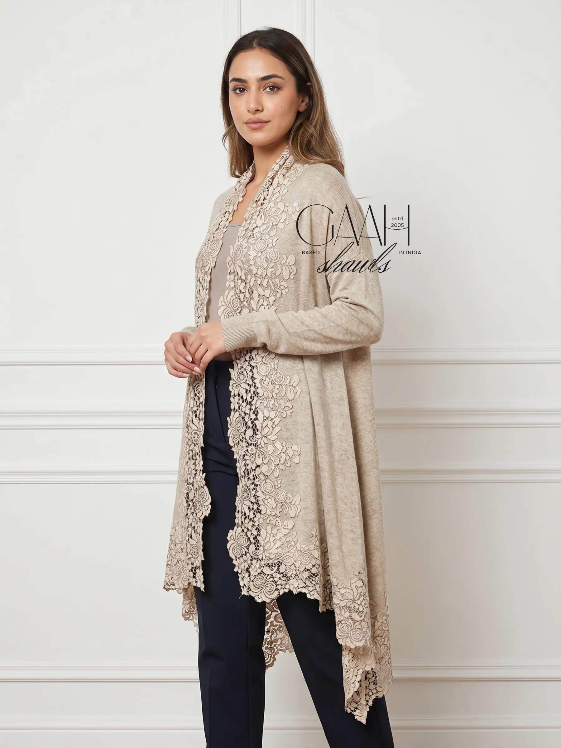 Cashmere Knitted Floral Lace Shrug