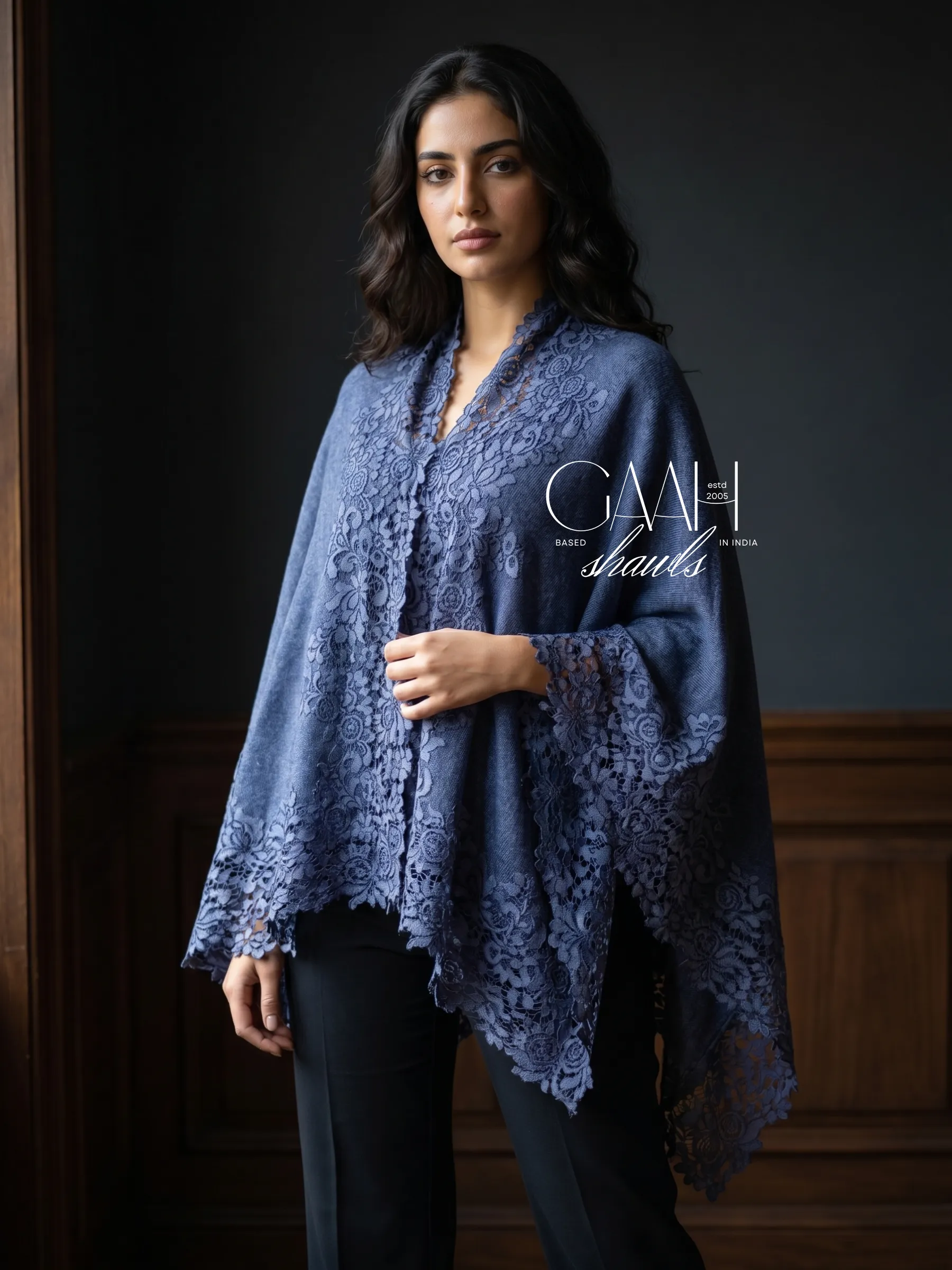 Cashmere Knitted Cape With Lace