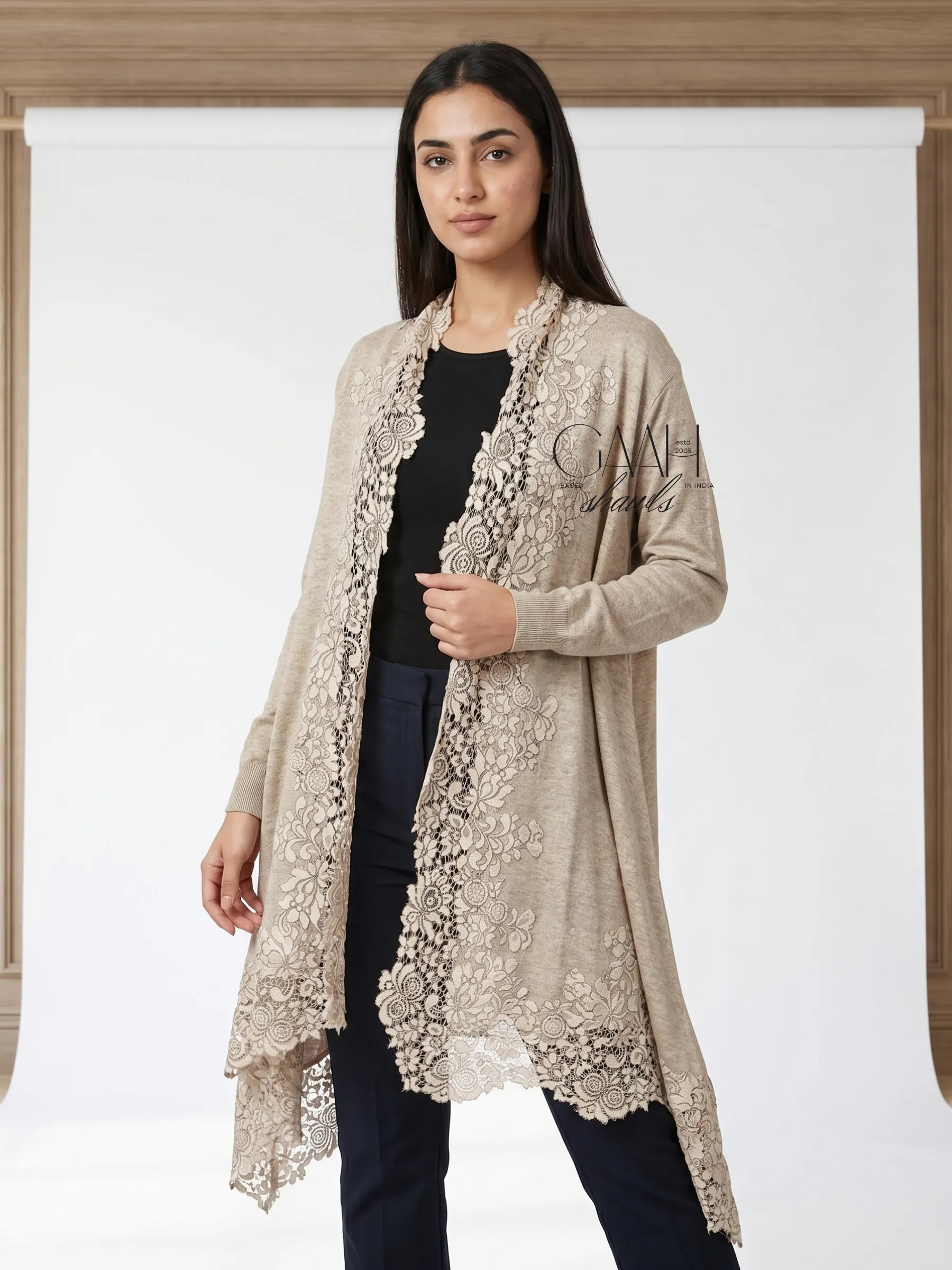 Cashmere Knitted Floral Lace Shrug