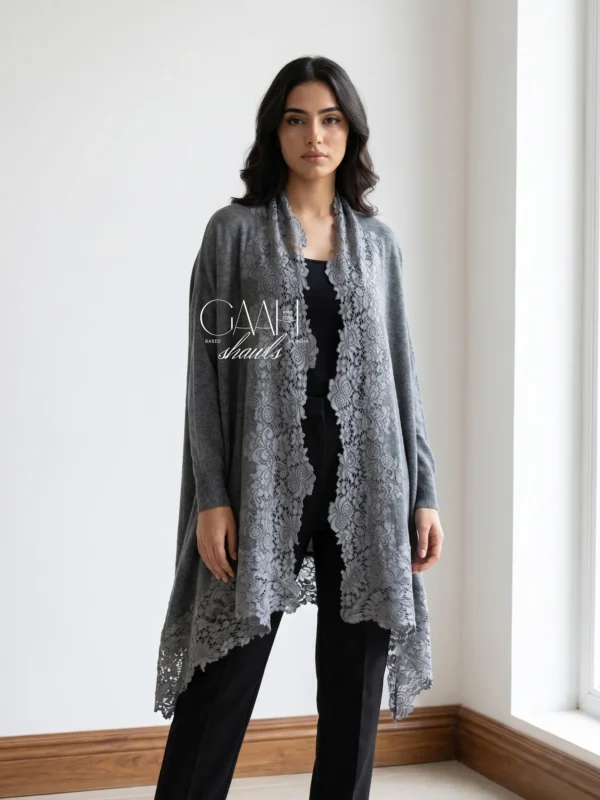 Cashmere Knitted Shrug With Lace Trim