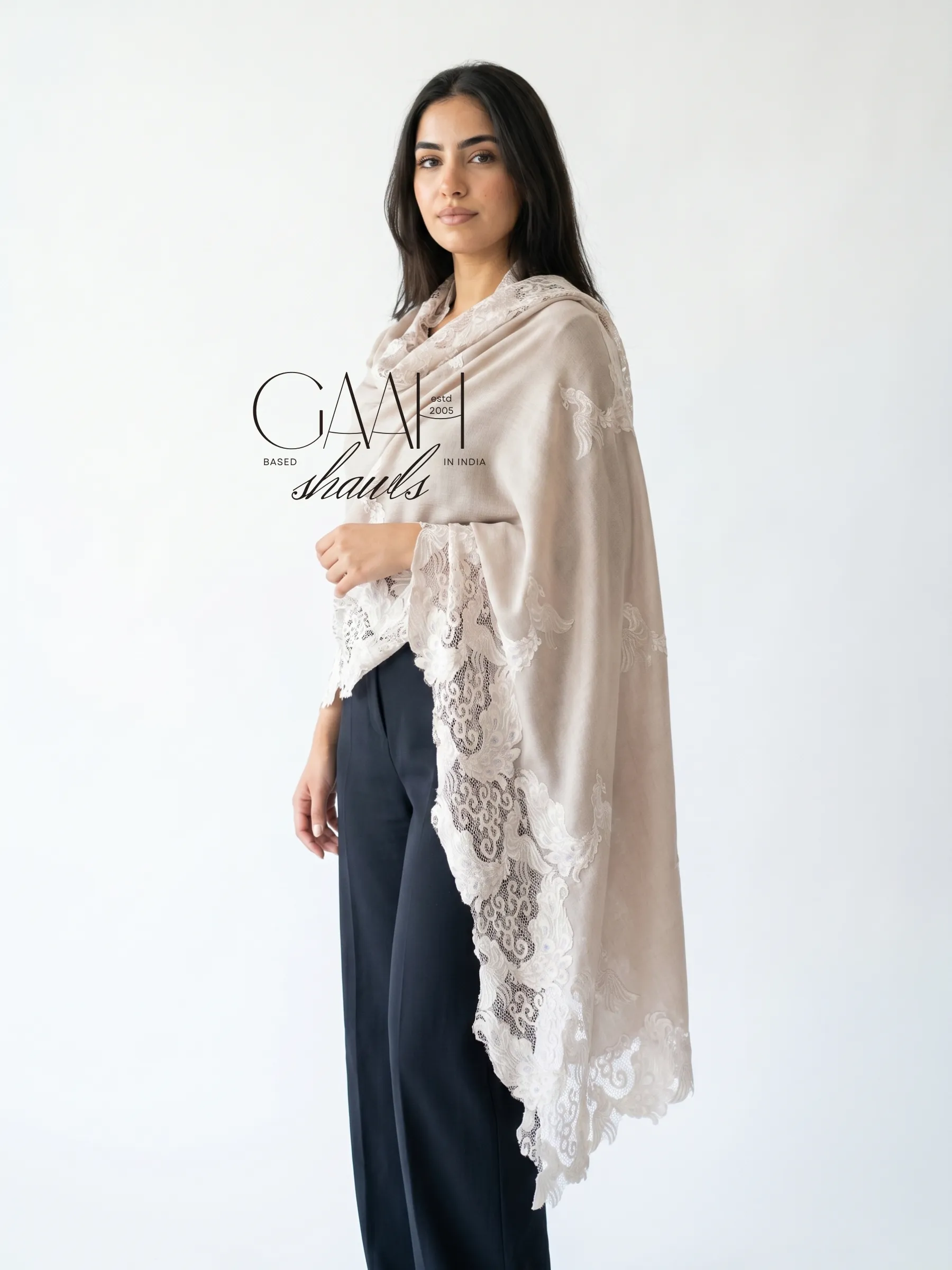 Soft Champagne Lace Pashmina Shawl