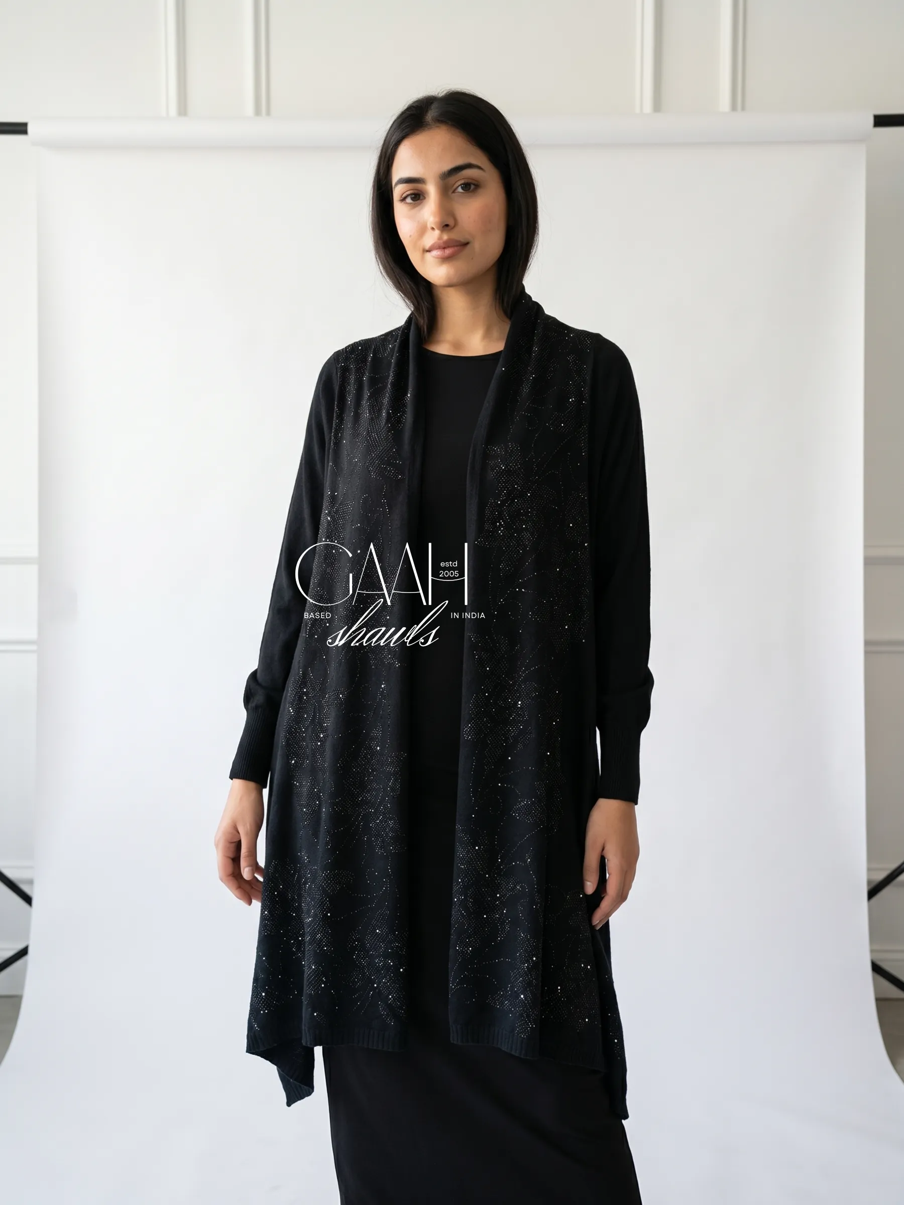 Black Swarovski Cashmere Knit Shrug