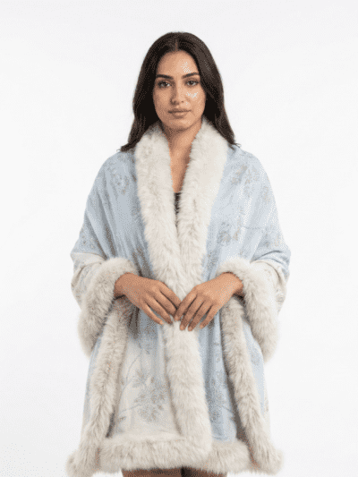 Pashmina Fur Shawl With Allover Lotus Crystal Design