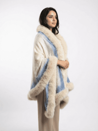 Pashmina Fur Shawl With Scatter Border Swarovski Design