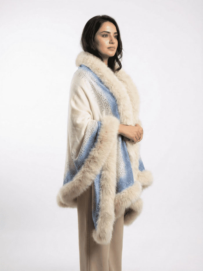 Pashmina Fur Shawl With Scatter Border Swarovski Design