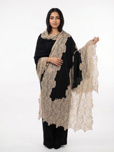 Pashmina Shawl With Floral Lace