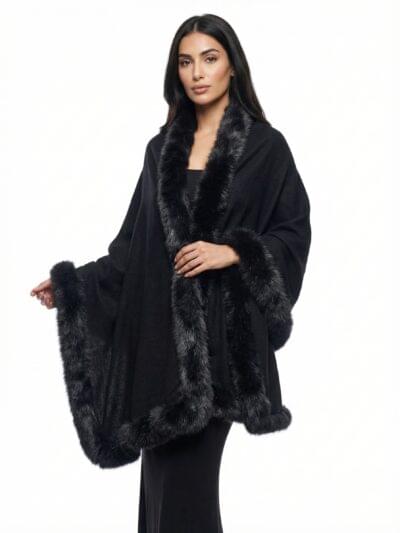Women’s Pashmina Shawl with Four-Side Fox Fur Trim