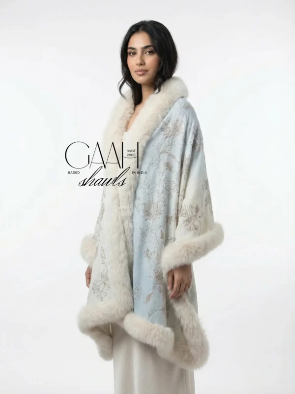 Pashmina Fur Shawl With Allover Lotus Crystal Design