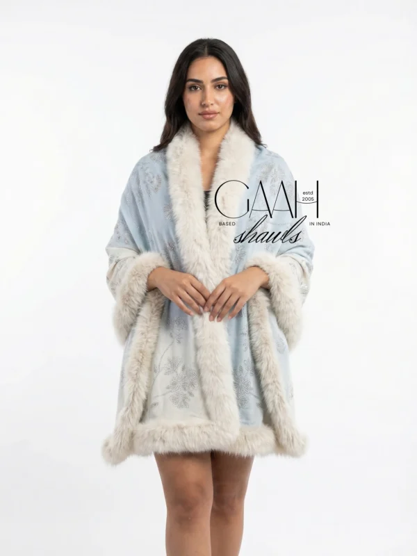 Pashmina Fur Shawl With Allover Lotus Crystal Design