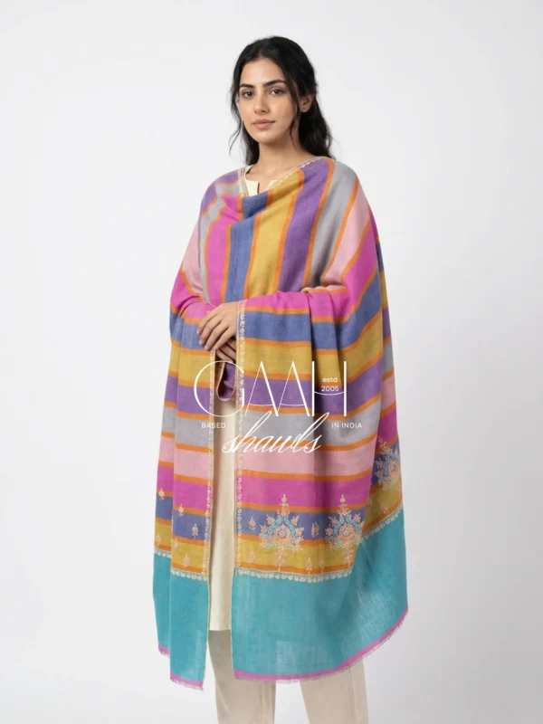 100% pure pashmina multicolor shawl with sozni embroidered border