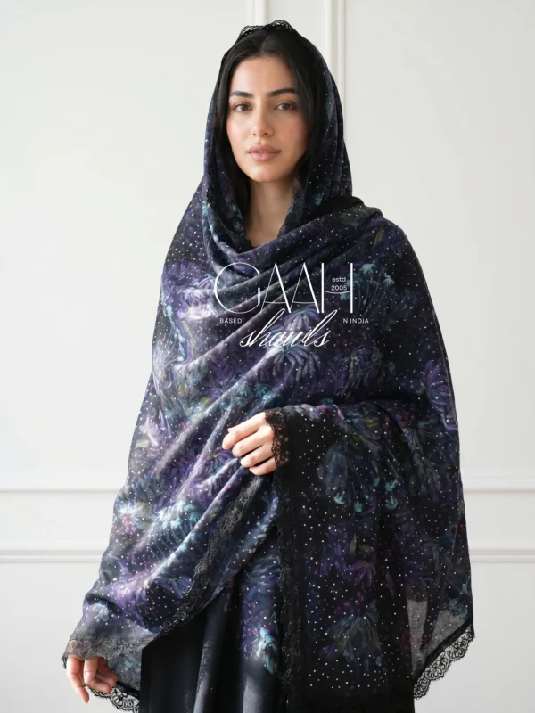 Printed Ombre Swarovski Lace Pashmina Shawl