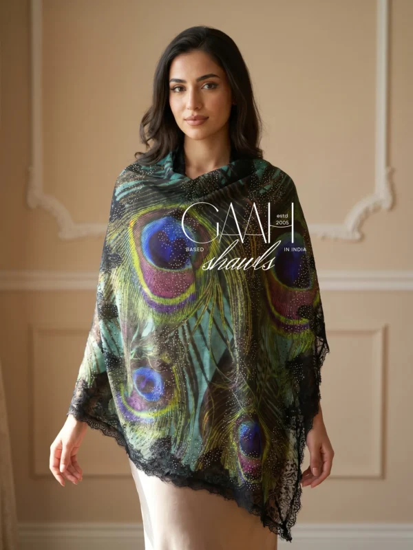 Pashmina Printed Lace Shawl With Swarovski