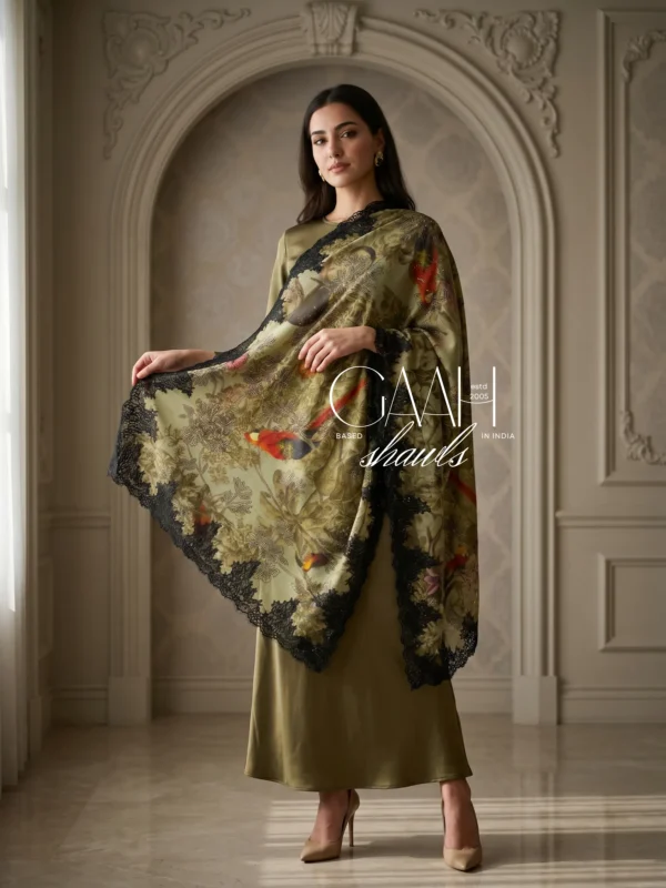 Digital Print Swarovski Embedded Pashmina Lace Shawl