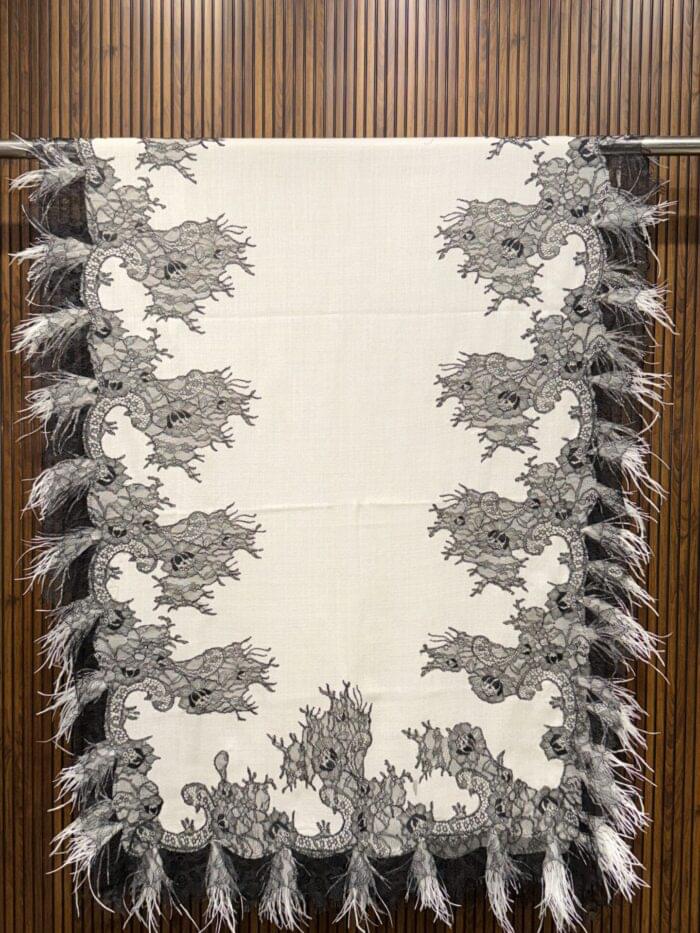 pashmina lace shawl with 4 side feathers