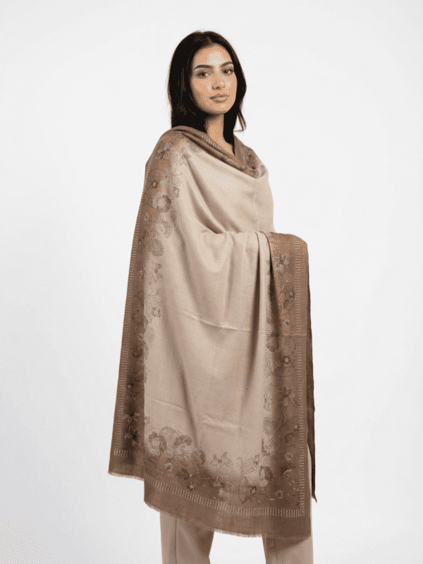Pashmina Shawl With Floral Swarovski Border Design