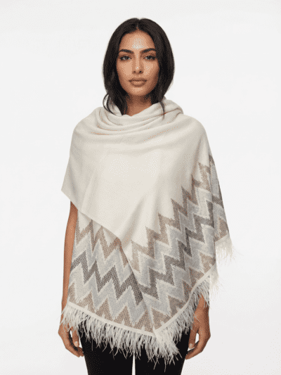 Swarovski Chevron Pashmina Shawl with Feather Trim