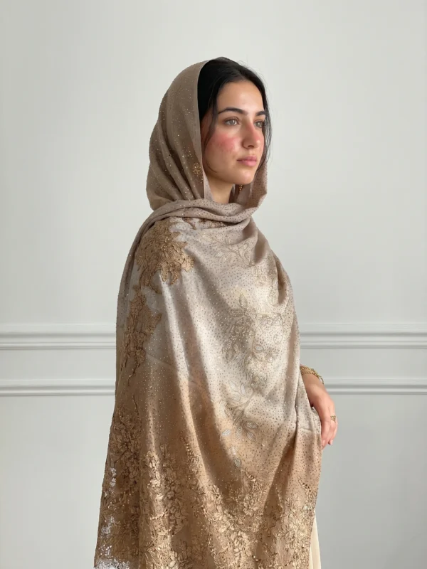 Champagne Gold Ombre Swarovski Lace Pashmina Shawl