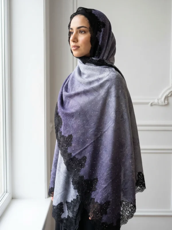 Printed Ombre Swarovski Lace Pashmina Shawl