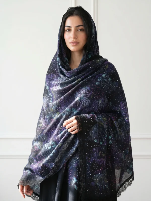 Printed Ombre Swarovski Lace Pashmina Shawl