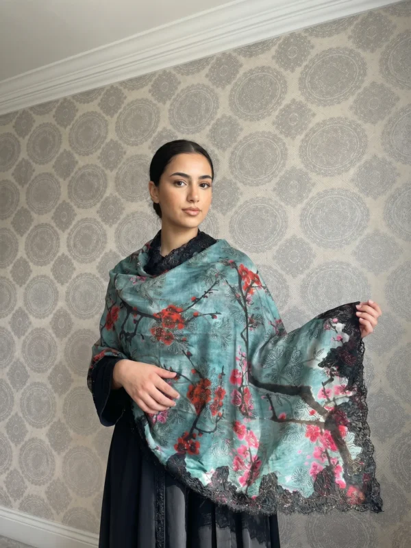 Pashmina Shawl With Swarovski And lace Detailing