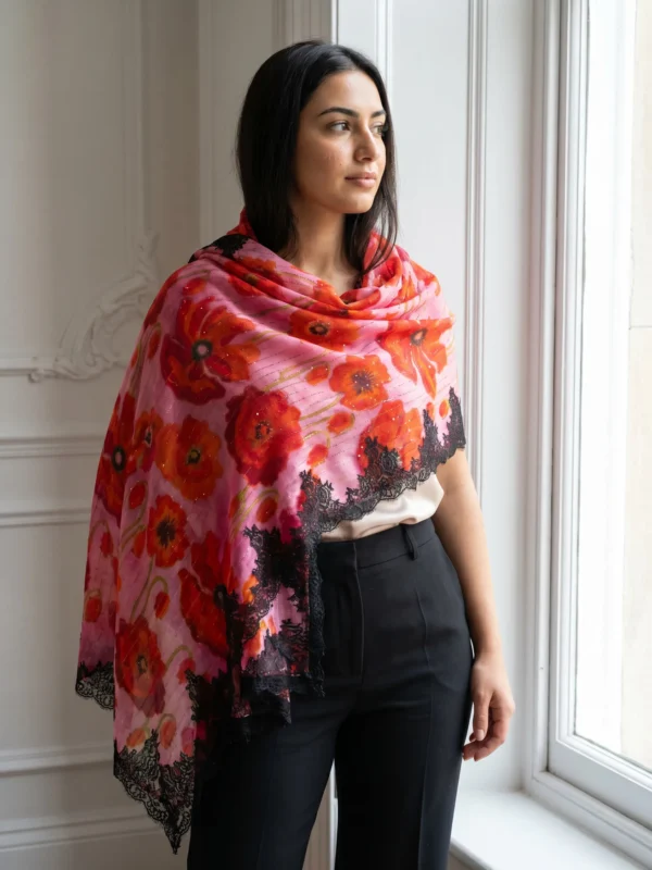 Pashmina Ombre Swarovski Shawl With Lace Border