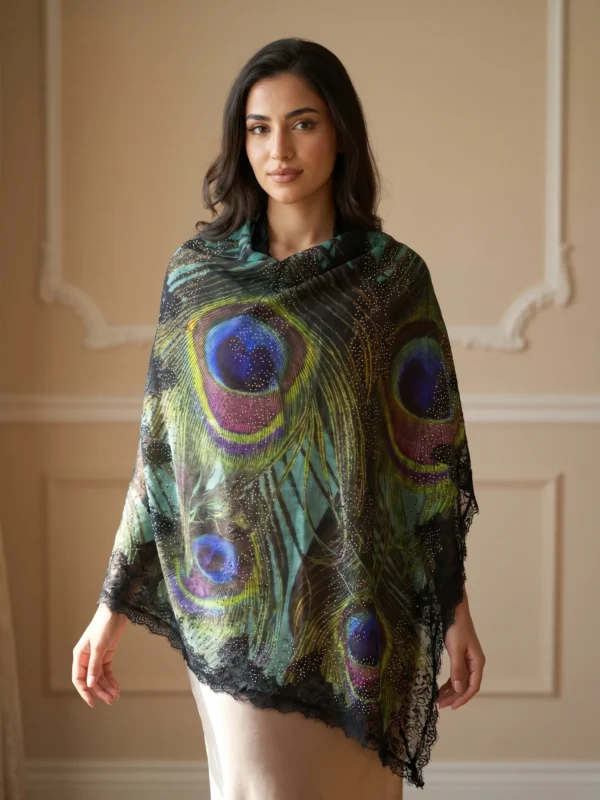 Pashmina Printed Lace Shawl With Swarovski